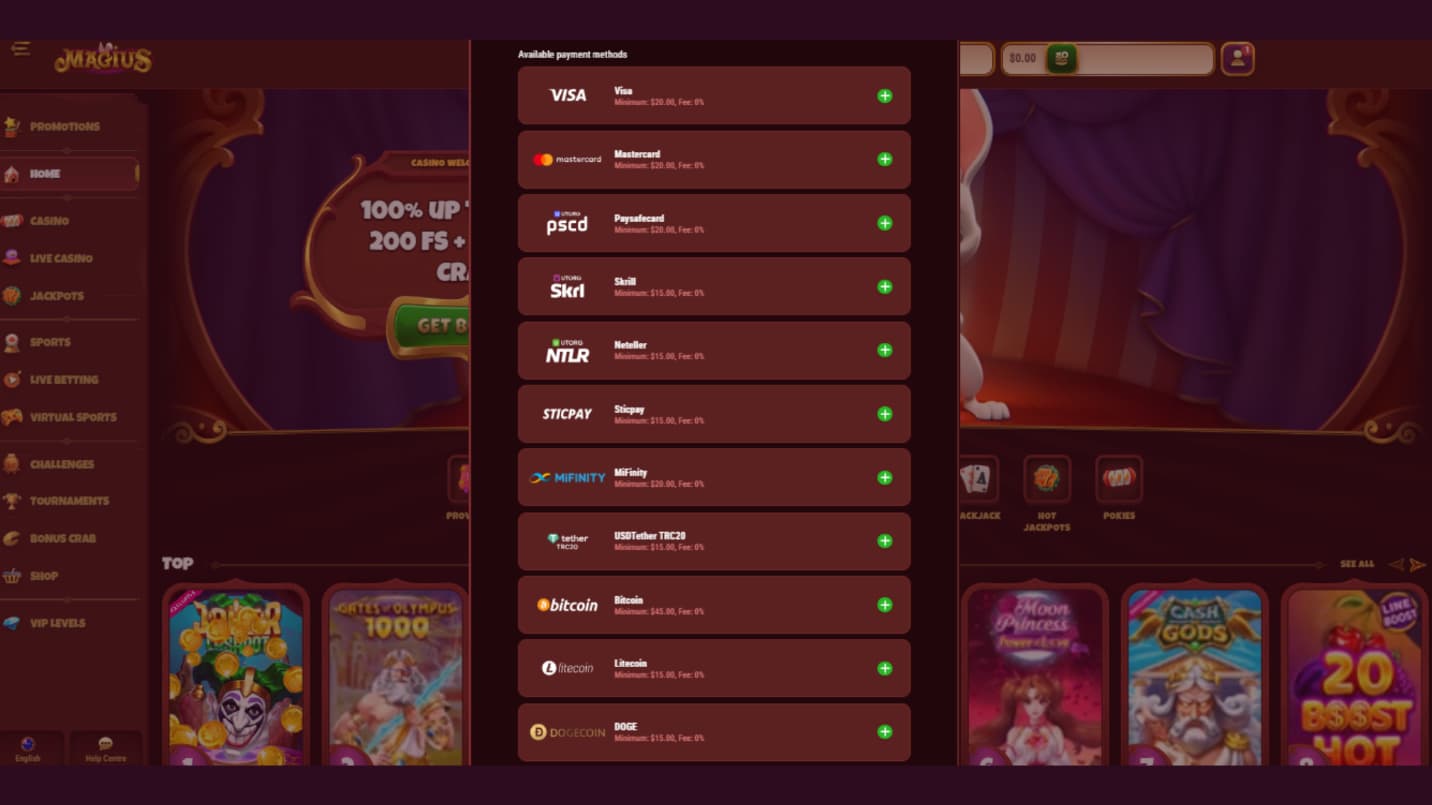 magius casino payments