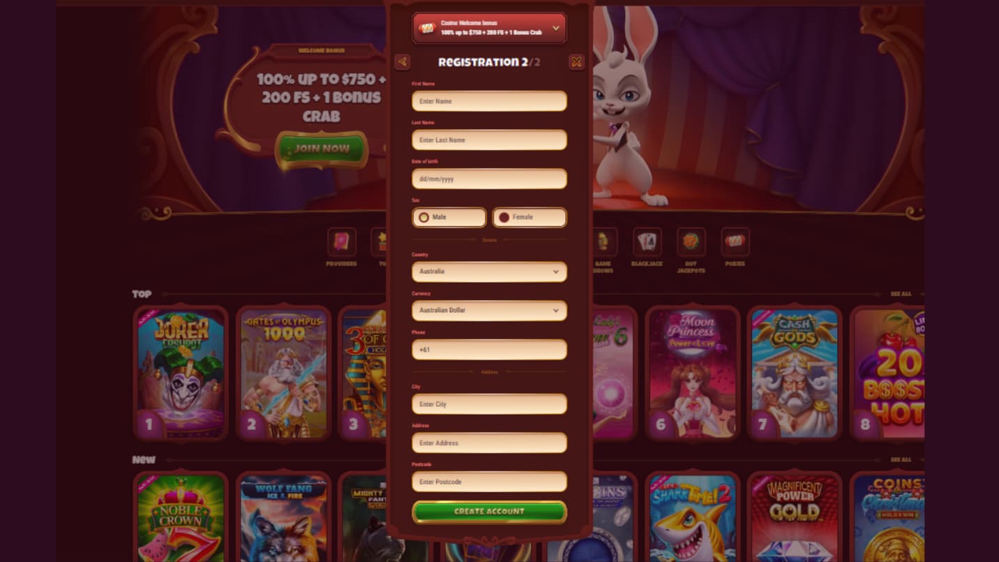 magius casino registration step2