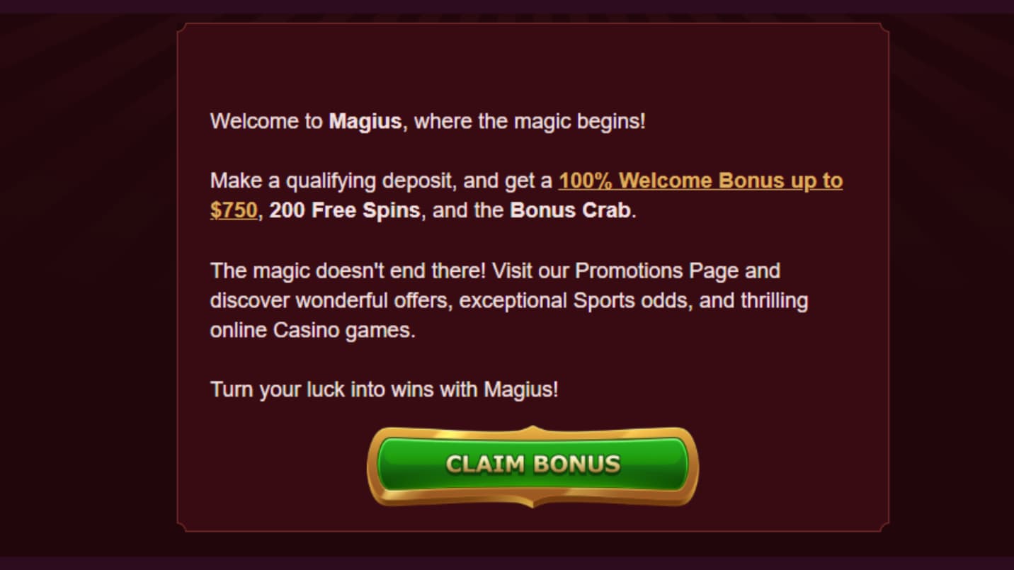 magius casino welcome bonus