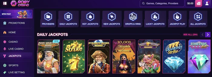 roby casino jackpots