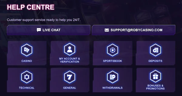 roby casino support