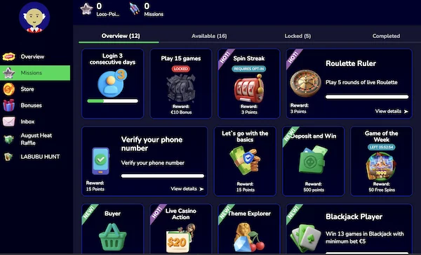 spinoloco casino missions