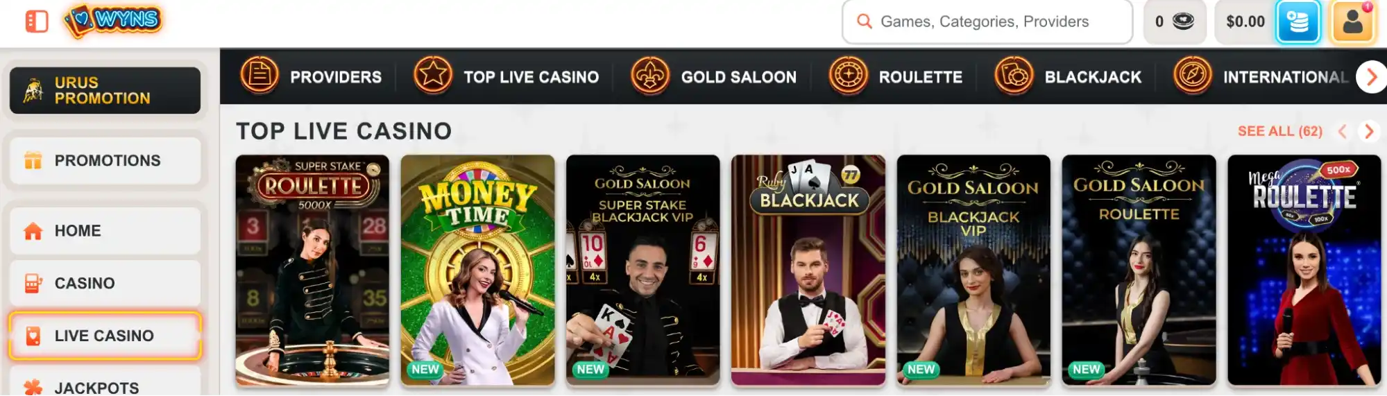 wyns live casino