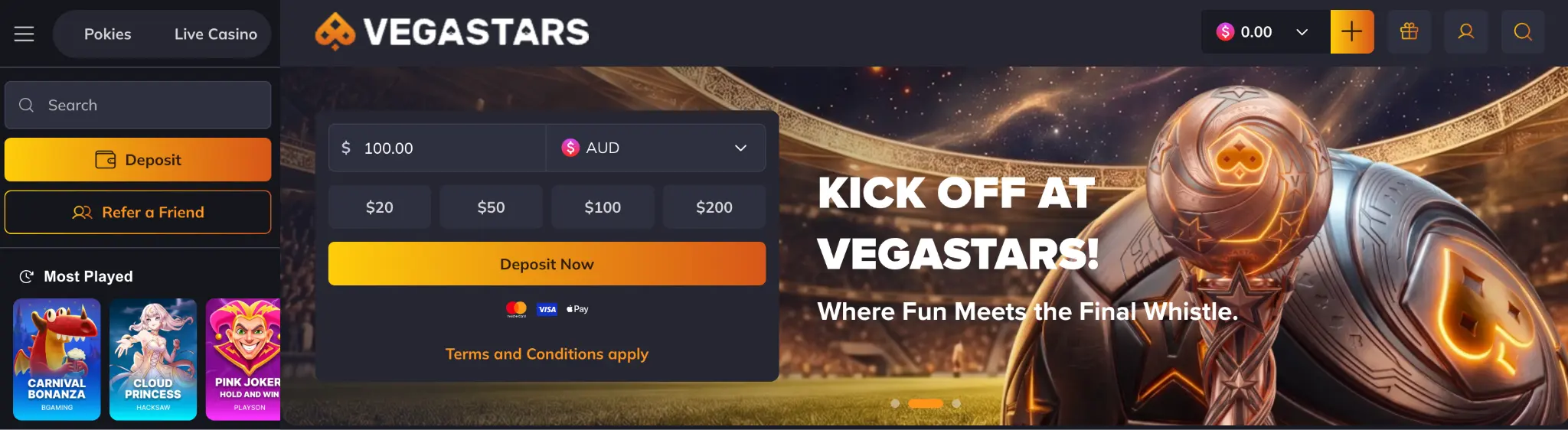 vegasstars casino homepage