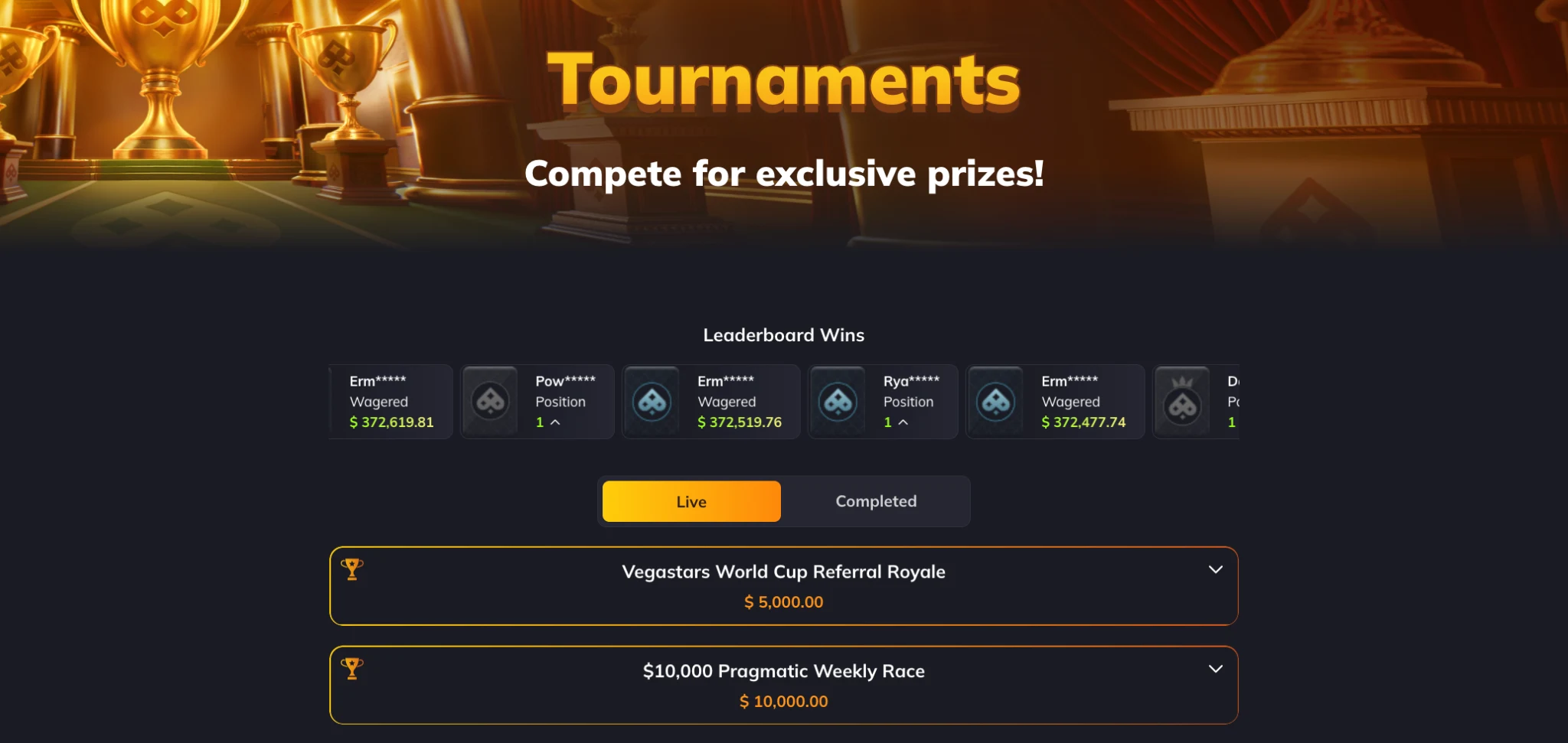 vegastars casino tournaments